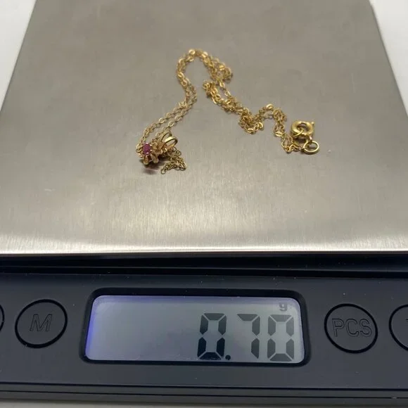 Vintage 14k Gold Filled Ruby Pendant Necklace 15" Stone GLOWS Delicate Layering - Picture 4 of 10
